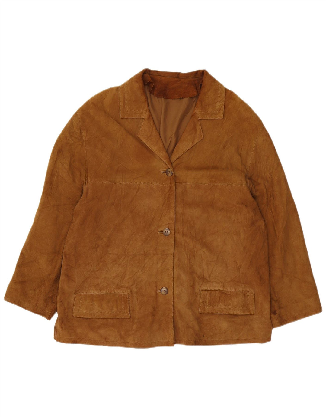 Jaqueta blazer feminina VINTAGE de camurça com 3 botões Reino Unido 16 grande marrom