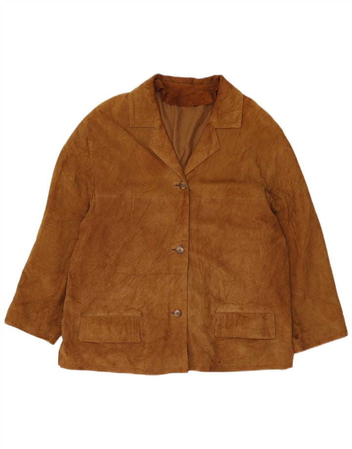 Jaqueta blazer feminina VINTAGE de camurça com 3 botões Reino Unido 16 grande marrom