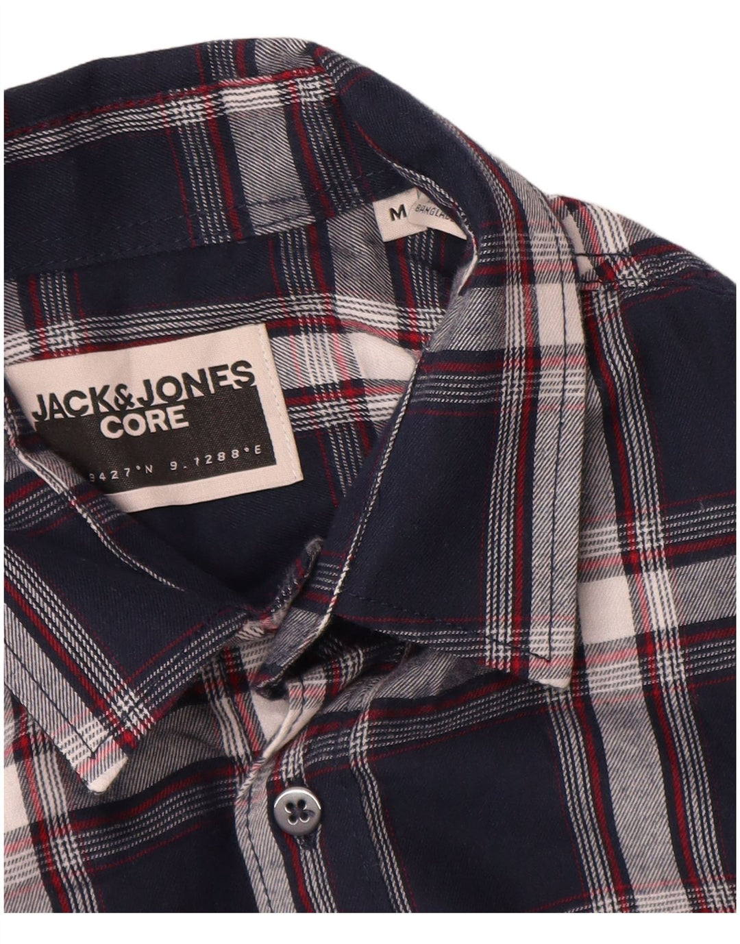 Camisa masculina de flanela Jack & Jones de algodão xadrez azul marinho médio