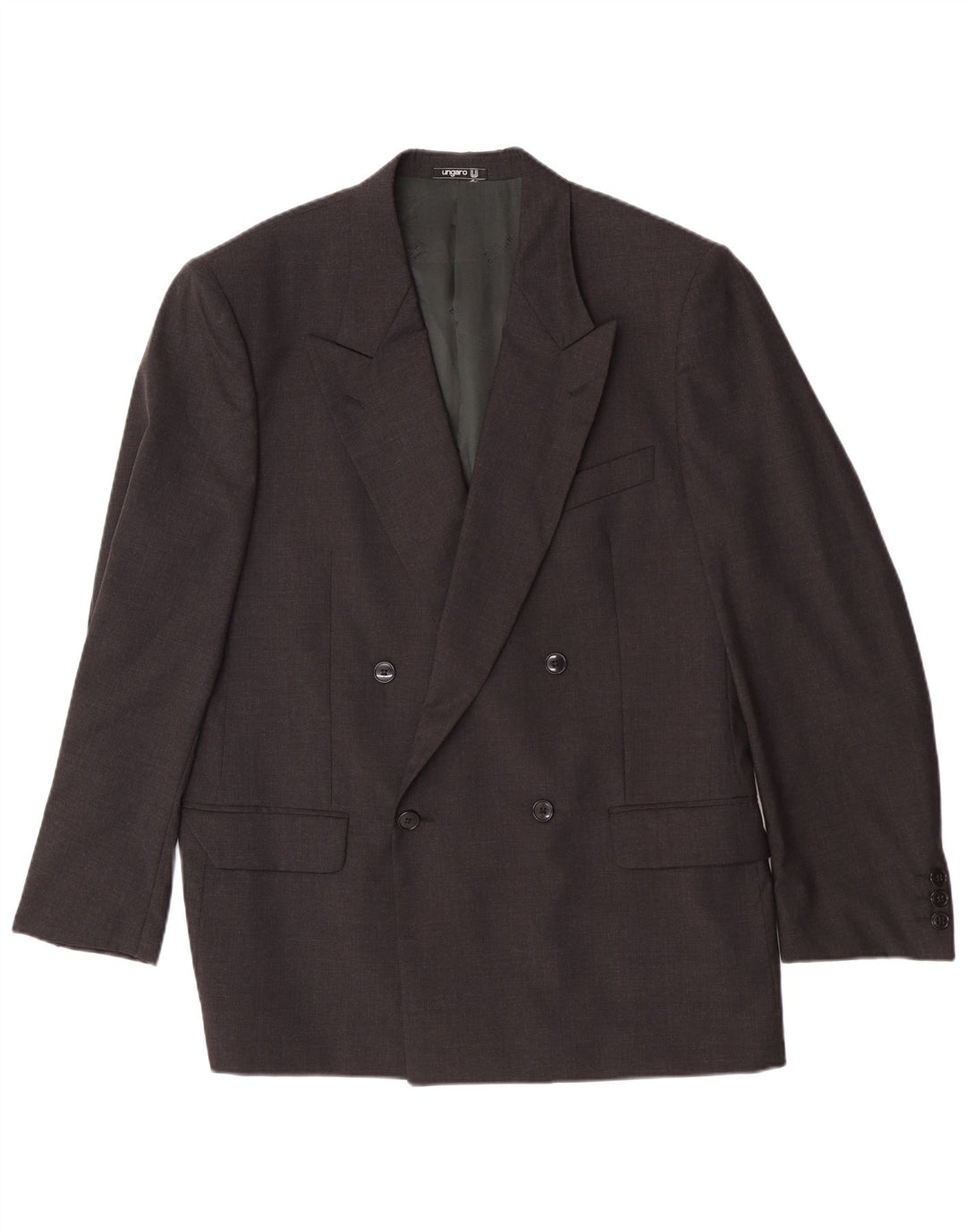 Jaqueta blazer masculina Ungaro com peito duplo IT 50 grande lã virgem cinza