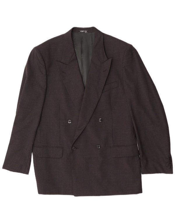 Jaqueta blazer masculina Ungaro com peito duplo IT 50 grande lã virgem cinza
