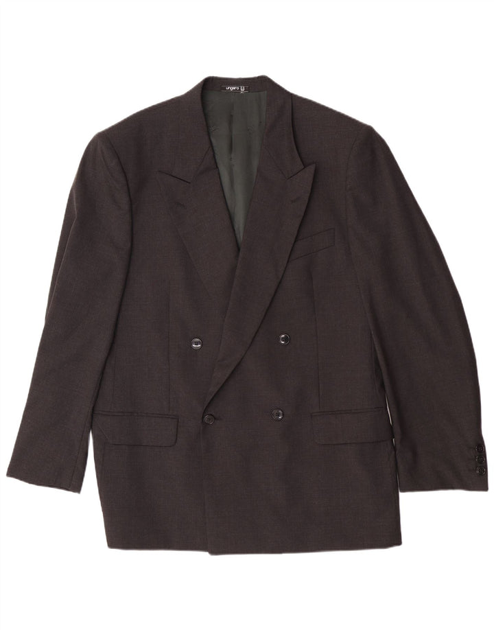 Jaqueta blazer masculina Ungaro com peito duplo IT 50 grande lã virgem cinza