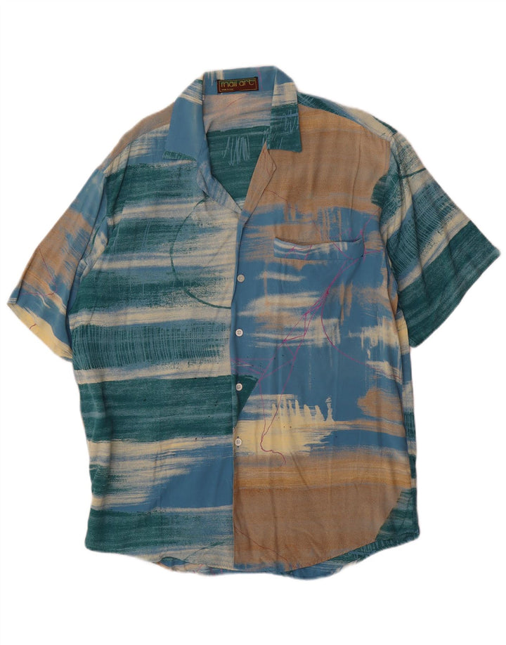 Camisa masculina vintage abstrata padrão manga curta média multicolorida