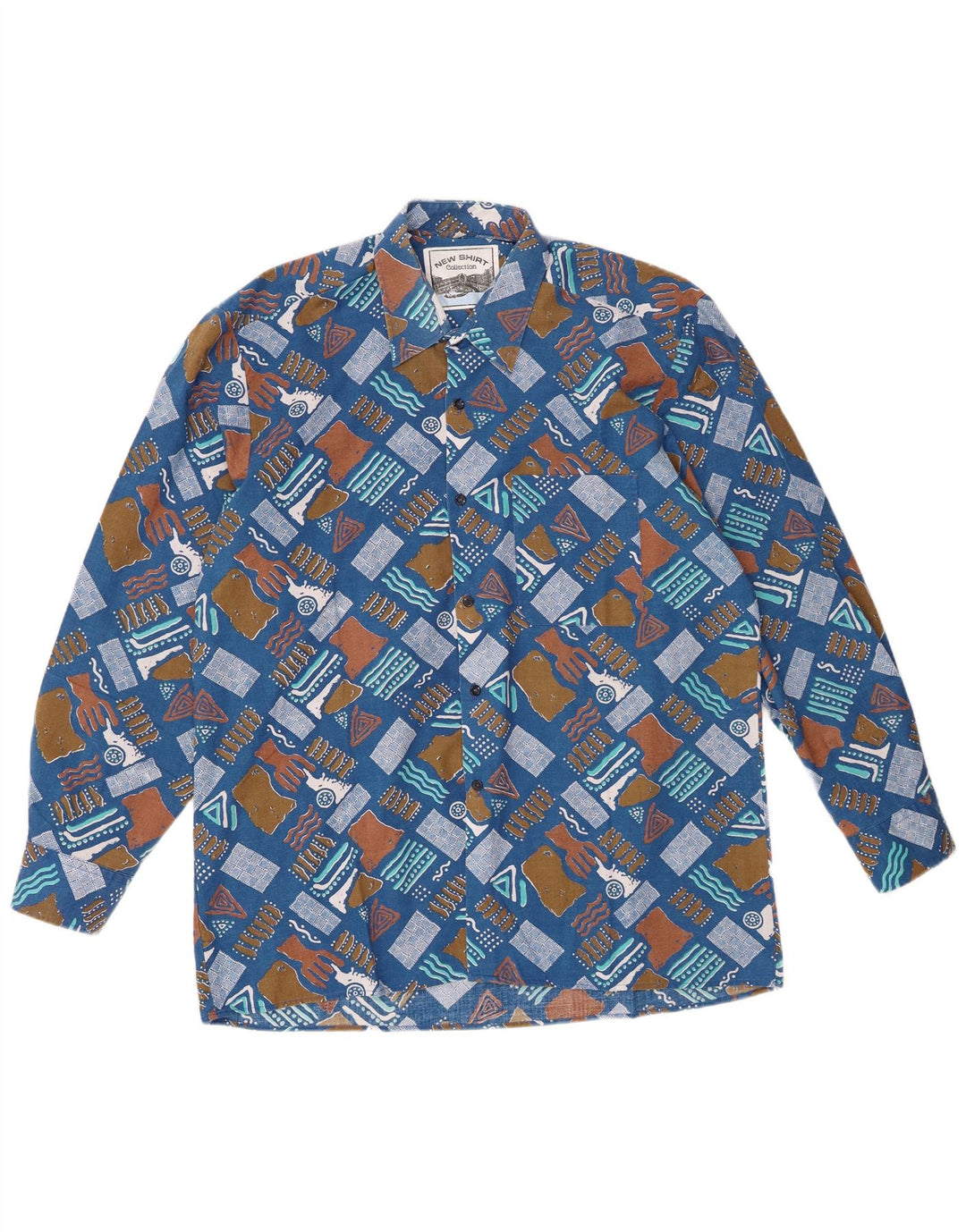 Camisa masculina vintage tamanho 43/44 XL poliéster geométrico azul