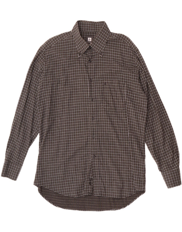 Camisa masculina Roccobarocco tamanho 44 17 1/2 XL algodão xadrez preto