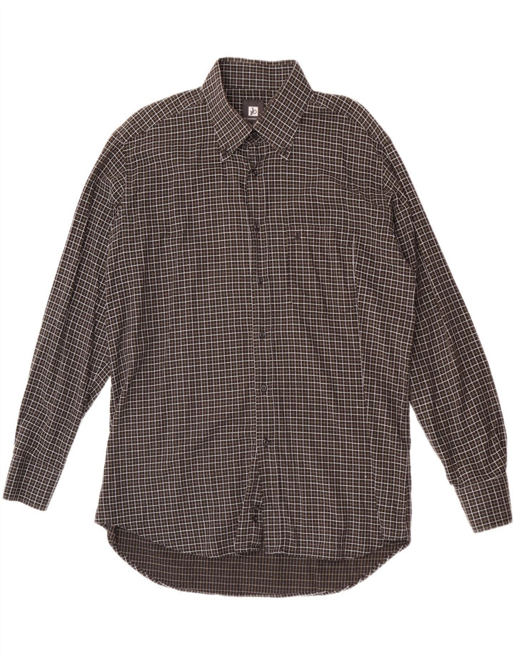 Camisa masculina Roccobarocco tamanho 44 17 1/2 XL algodão xadrez preto