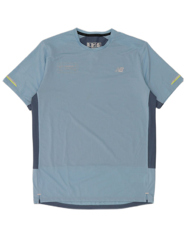 Camiseta masculina New Balance Top médio azul colorblock poliéster