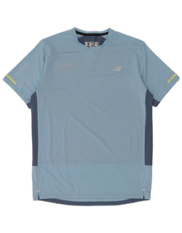 Camiseta masculina New Balance Top médio azul colorblock poliéster