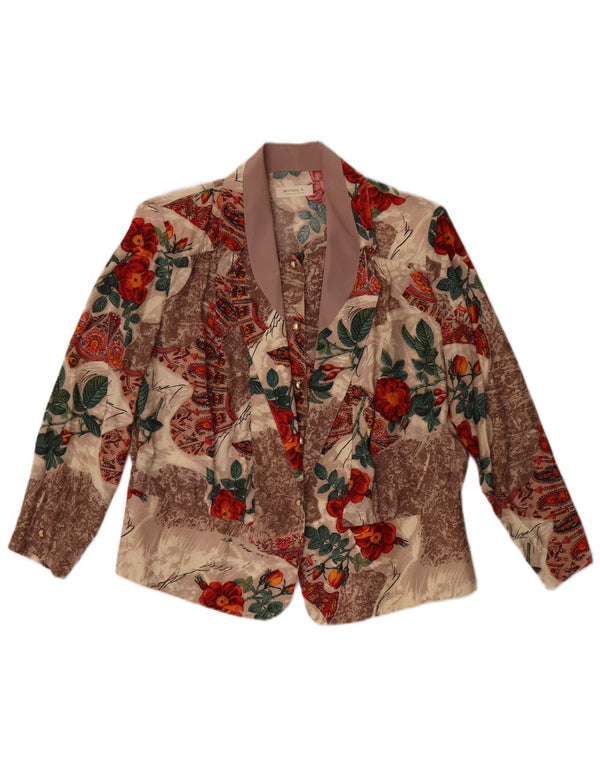 Jaqueta blazer vintage feminina com 1 botão Reino Unido 16 grande floral multicolorido