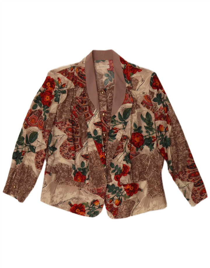 Jaqueta blazer vintage feminina com 1 botão Reino Unido 16 grande floral multicolorido