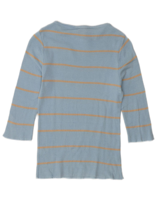 Trussardi Top feminino manga 3/4 Reino Unido 8 pequeno algodão listrado azul