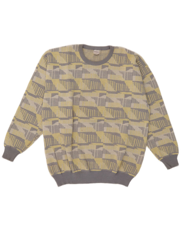 Suéter vintage masculino com gola redonda IT 56/58 2XL acrílico geométrico amarelo