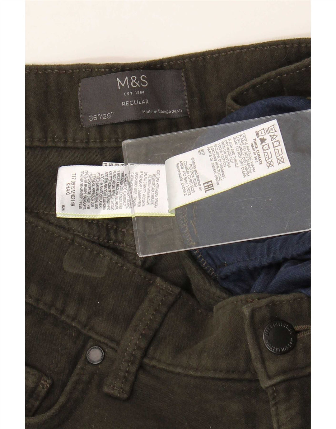 Jeans Marks & Spencer masculino regular fit reto W36 L29 algodão cáqui