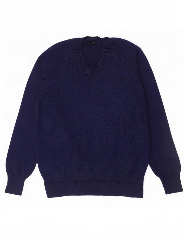 Suéter masculino Fred Perry com decote em V grande lã azul marinho