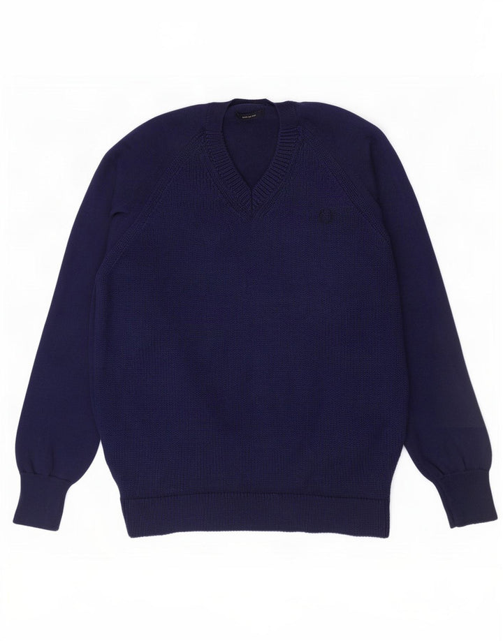 Suéter masculino Fred Perry com decote em V grande lã azul marinho