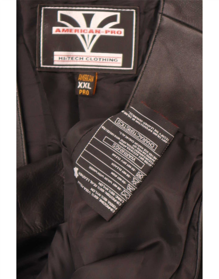 Colete de couro masculino vintage 2XL preto