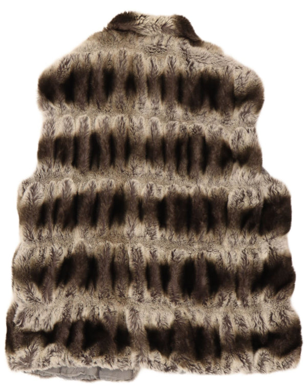 Avant Garde Womens Faux Fur Gilet IT 48 XL Cinza Animal Print Acrílico