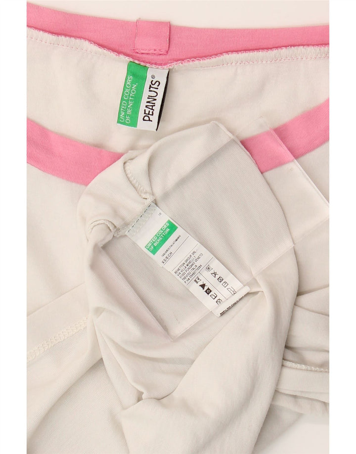 Camiseta feminina BENETTON Peanuts Crop Top UK 6 XS algodão branco