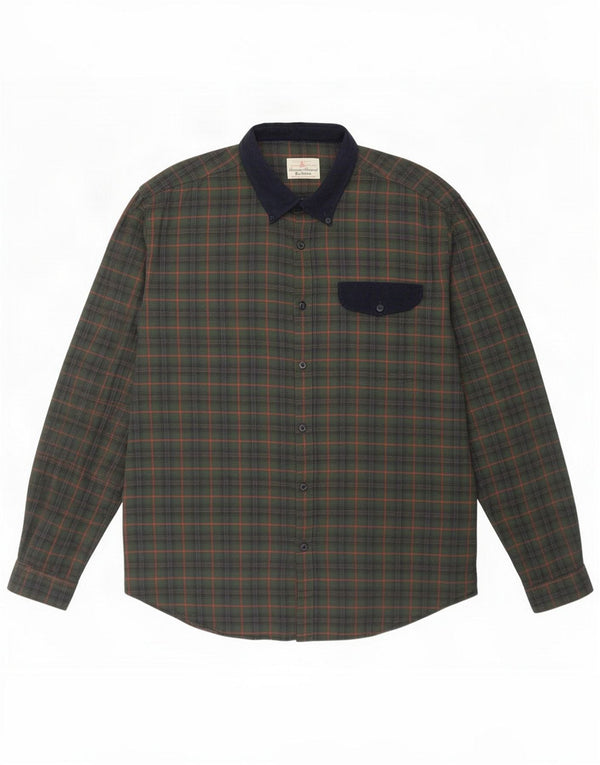 Camisa de flanela masculina Barbour XL Khaki Check Cotton