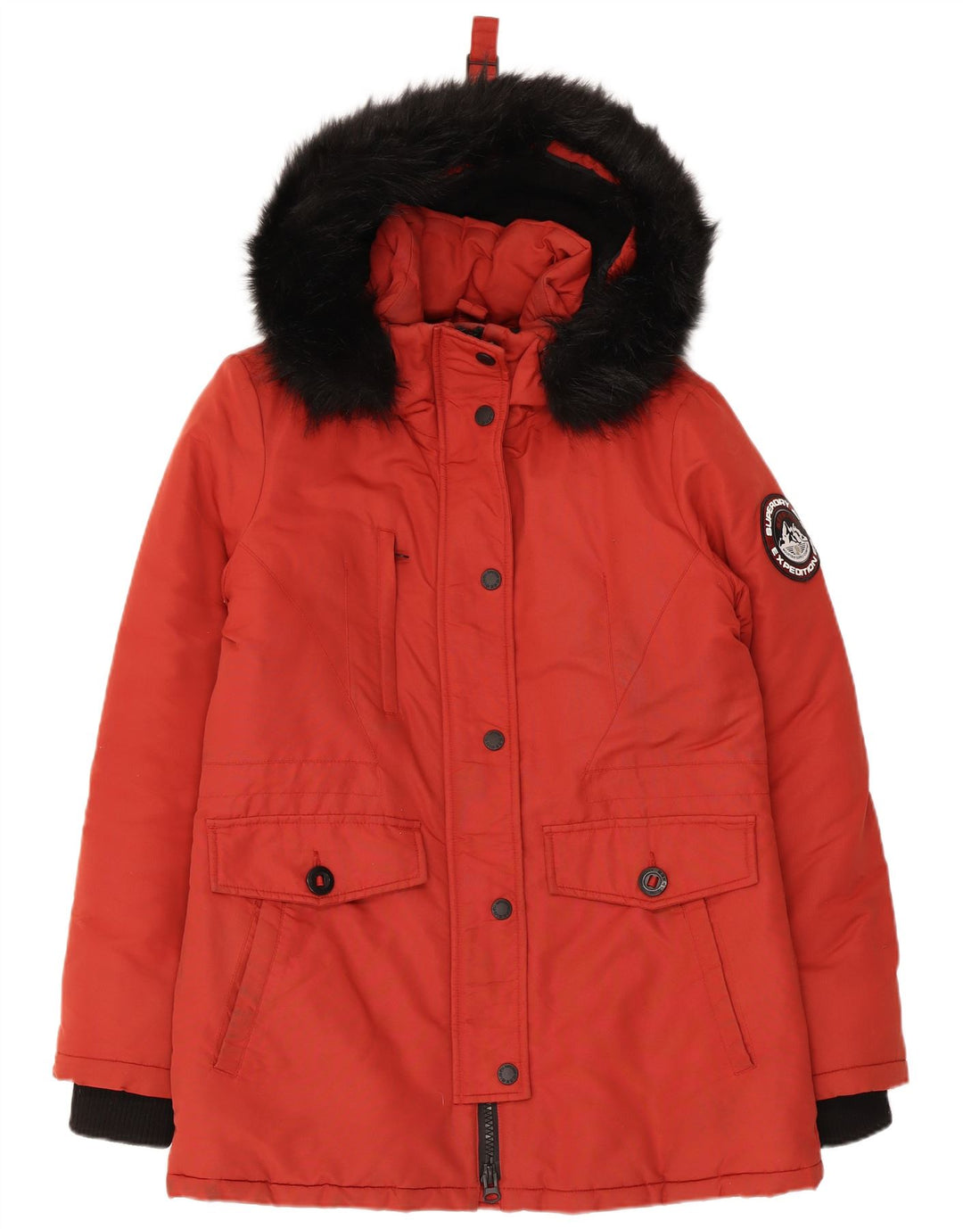Jaqueta Parka Superdry Feminina com Capuz Oversized UK 10 Pequeno Colorblock Vermelho
