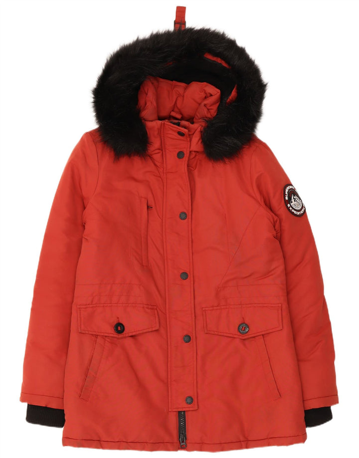 Jaqueta Parka Superdry Feminina com Capuz Oversized UK 10 Pequeno Colorblock Vermelho