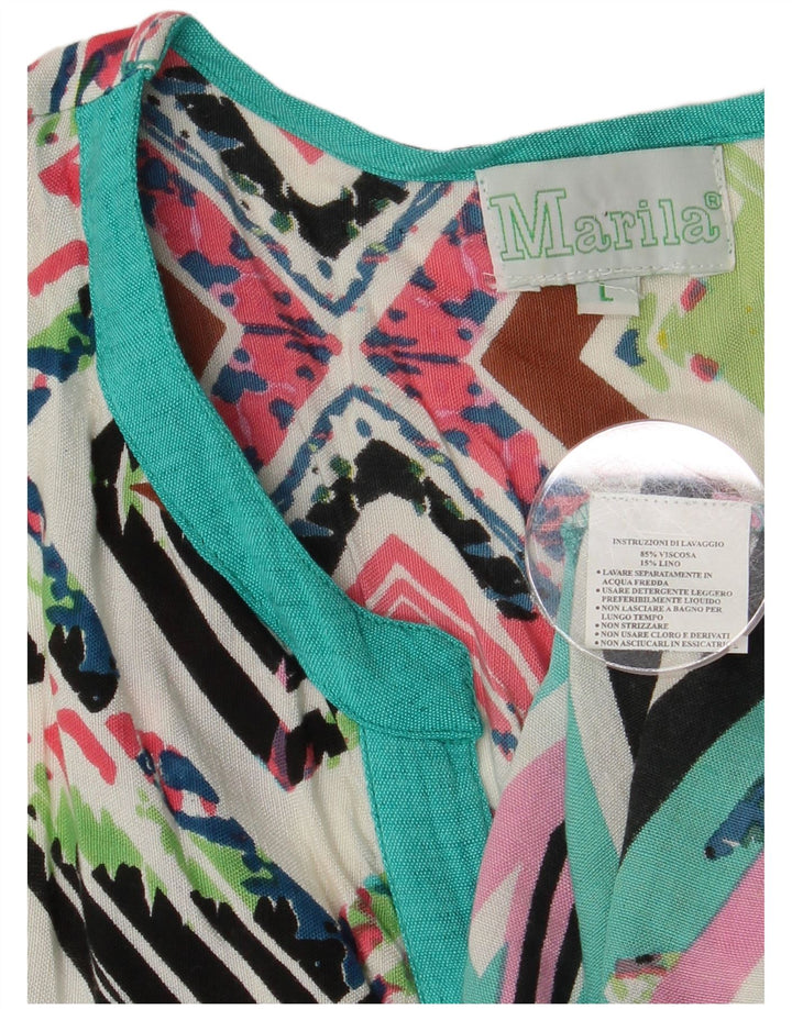 Vestido feminino Marila sem mangas, tamanho UK 14, grande, multicolorido, geométrico