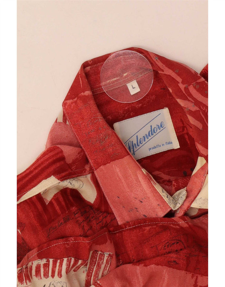 Camisa masculina vintage de manga curta grande patchwork vermelho
