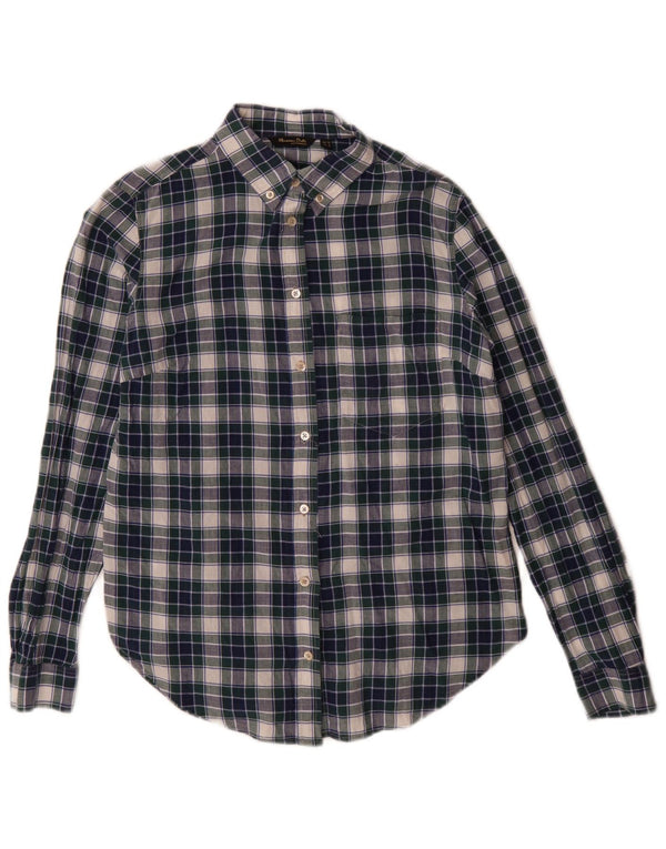 Camisa feminina Massimo Dutti folgada EU 36 algodão xadrez azul pequeno