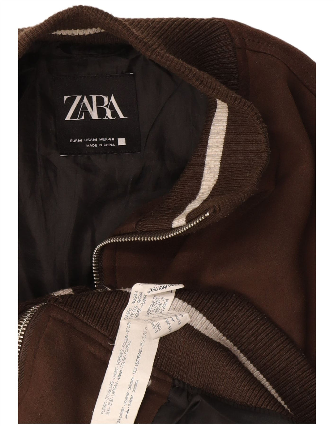 Jaqueta bomber masculina Zara UK 38 poliéster marrom médio