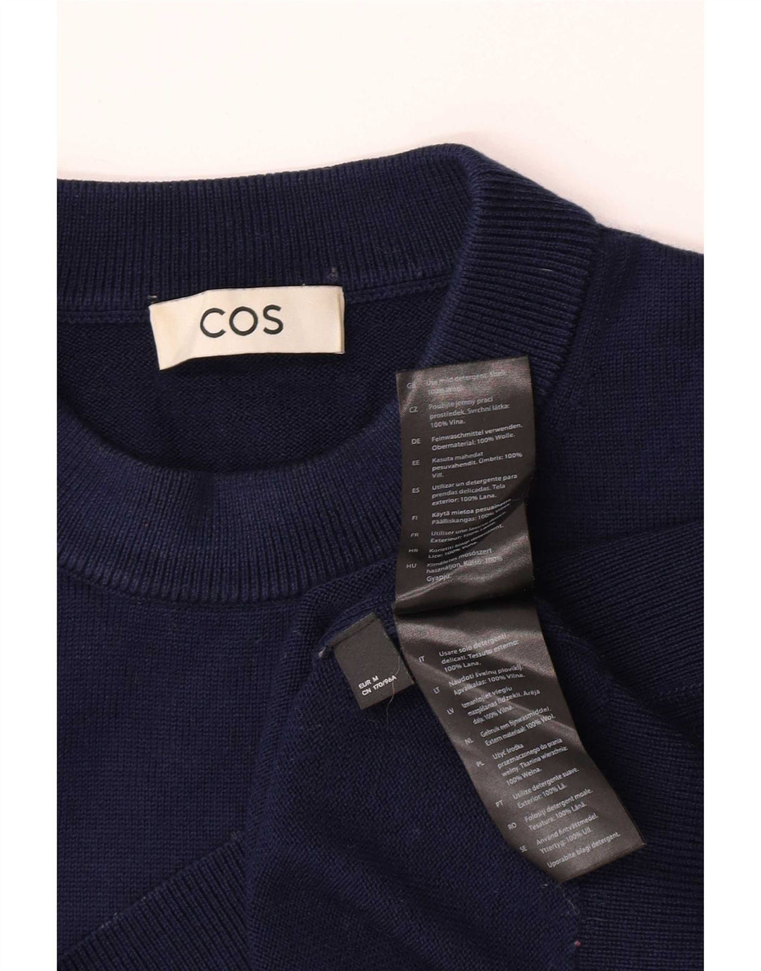 Suéter feminino Cos com gola redonda, lã azul marinho médio