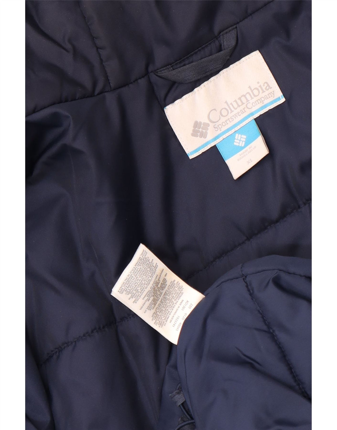 Jaqueta corta-vento masculina Columbia com capuz Reino Unido 42 XL azul marinho poliéster