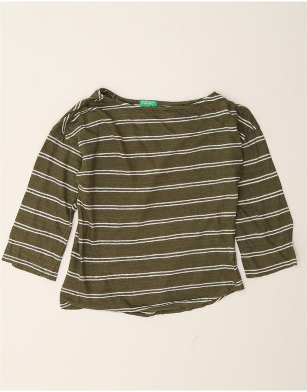 Top oversized feminino Benetton manga 3/4 UK 6 XS linho listrado verde