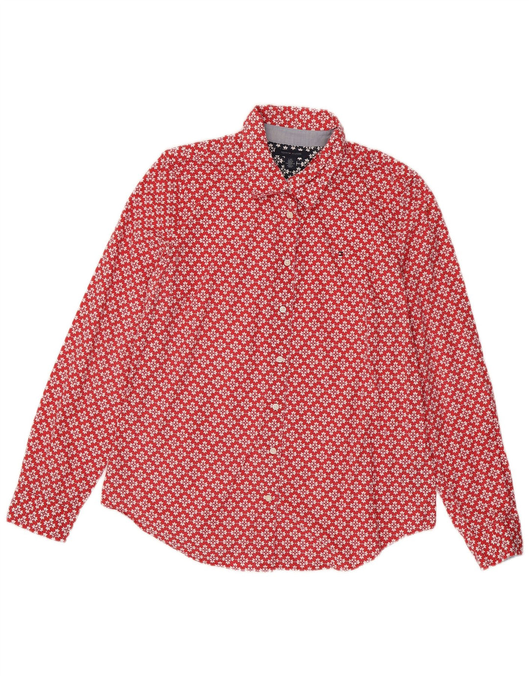 Camisa feminina TOMMY HILFIGER Reino Unido 16 grande algodão floral vermelho