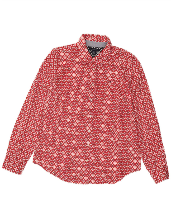 Camisa feminina TOMMY HILFIGER Reino Unido 16 grande algodão floral vermelho
