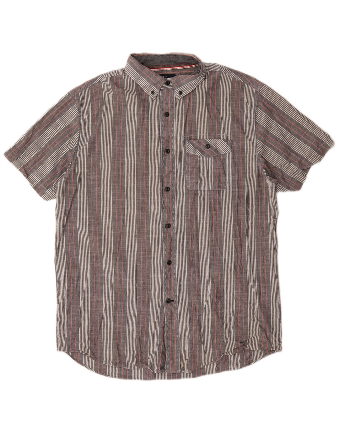 Camisa masculina de manga curta Nautica algodão listrado cinza médio