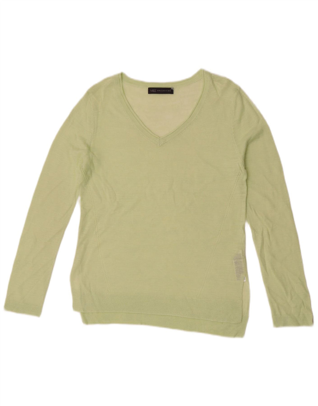 Suéter feminino Marks & Spencer transparente com decote em V Reino Unido 8 pequeno verde