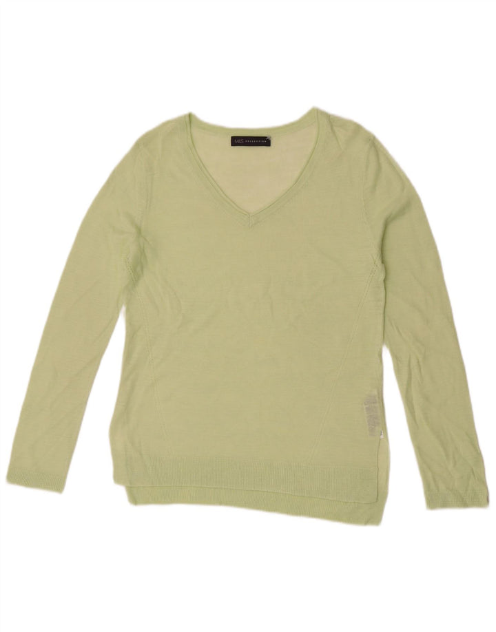 Suéter feminino Marks & Spencer transparente com decote em V Reino Unido 8 pequeno verde