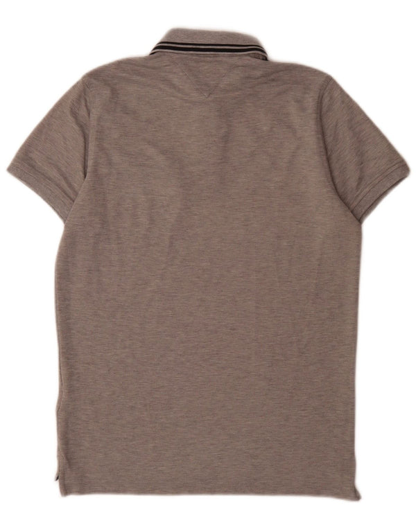 Camisa polo masculina Tommy Hilfiger Slim Fit algodão manchado cinza médio