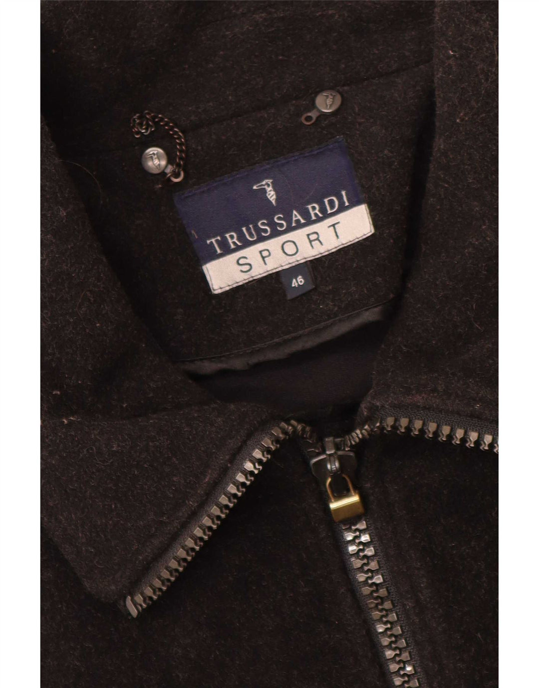 Trussardi Casaco corta-vento masculino solto IT 46 pequeno lã preta