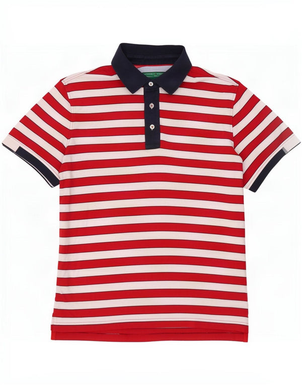 Camisa polo masculina de rugby Tommy Hilfiger de algodão listrado vermelho médio