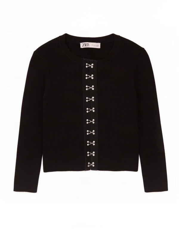 Suéter cardigã feminino Zara com manga 3/4 Reino Unido 8 pequeno preto