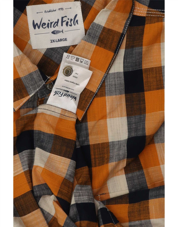 Camisa masculina de manga curta Weird Fish 2XL algodão guingão laranja