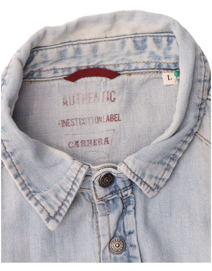Camisa jeans masculina Carrera grande algodão azul
