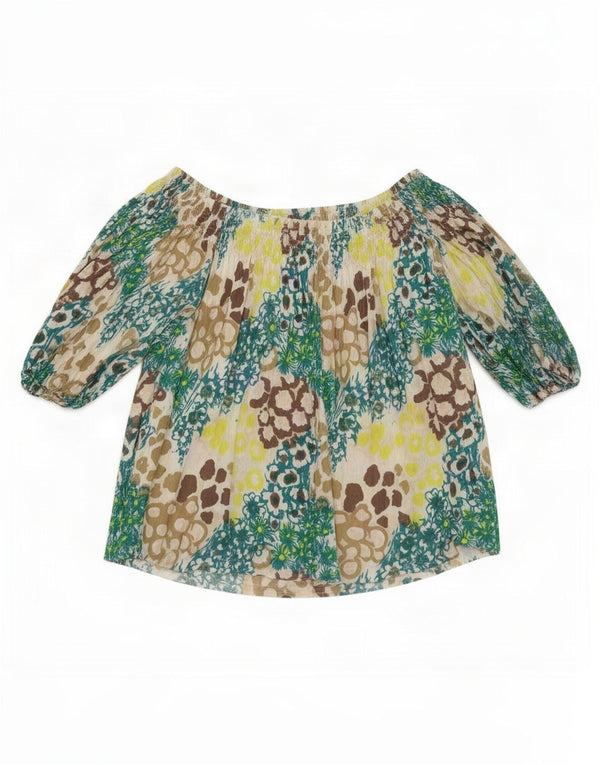 Top feminino French Connection manga 3/4 UK 12 médio floral multicolorido