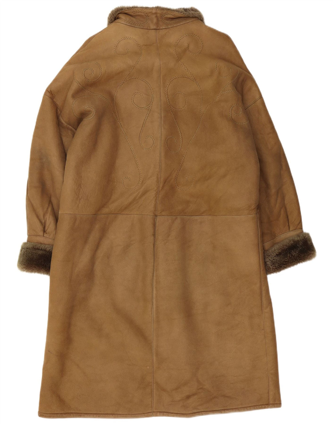 Casaco feminino vintage de shearling UE 42 grande couro marrom