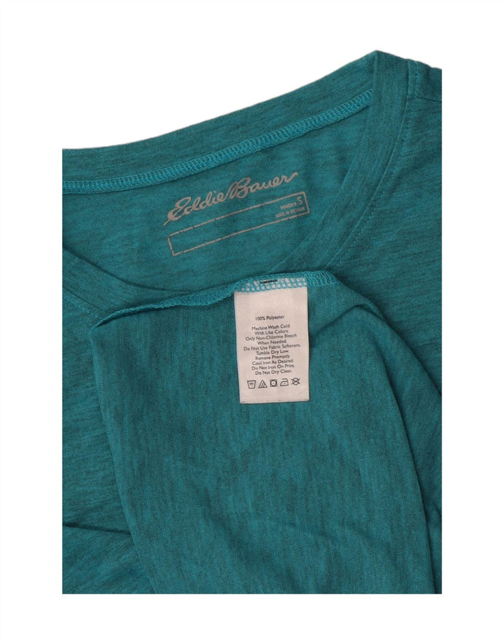 Camiseta feminina EDDIE BAUER UK 10 poliéster manchado verde pequeno