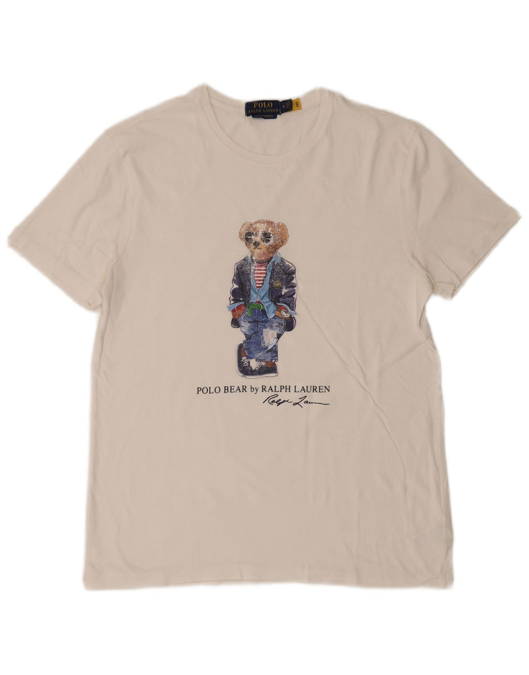 POLO RALPH LAUREN Camiseta masculina slim fit gráfica top médio algodão branco