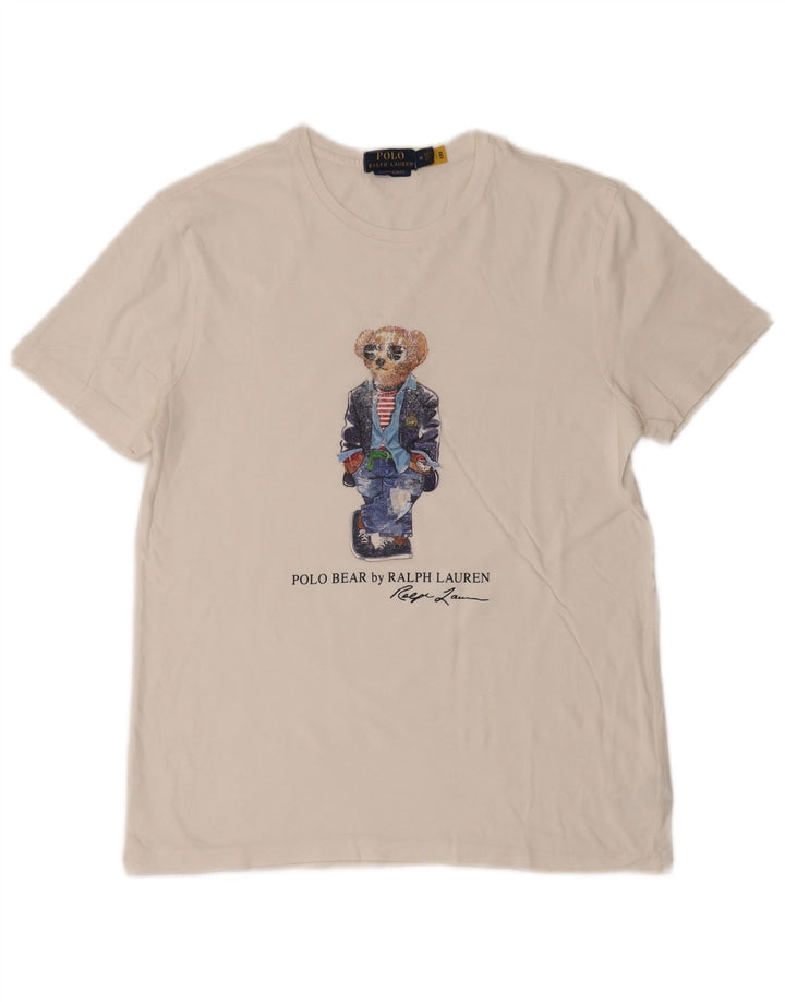 POLO RALPH LAUREN Camiseta masculina slim fit gráfica top médio algodão branco