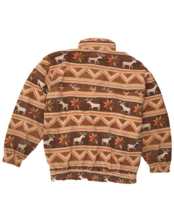 Velo masculino vintage com zíper e gola jumper grande estampa animal marrom