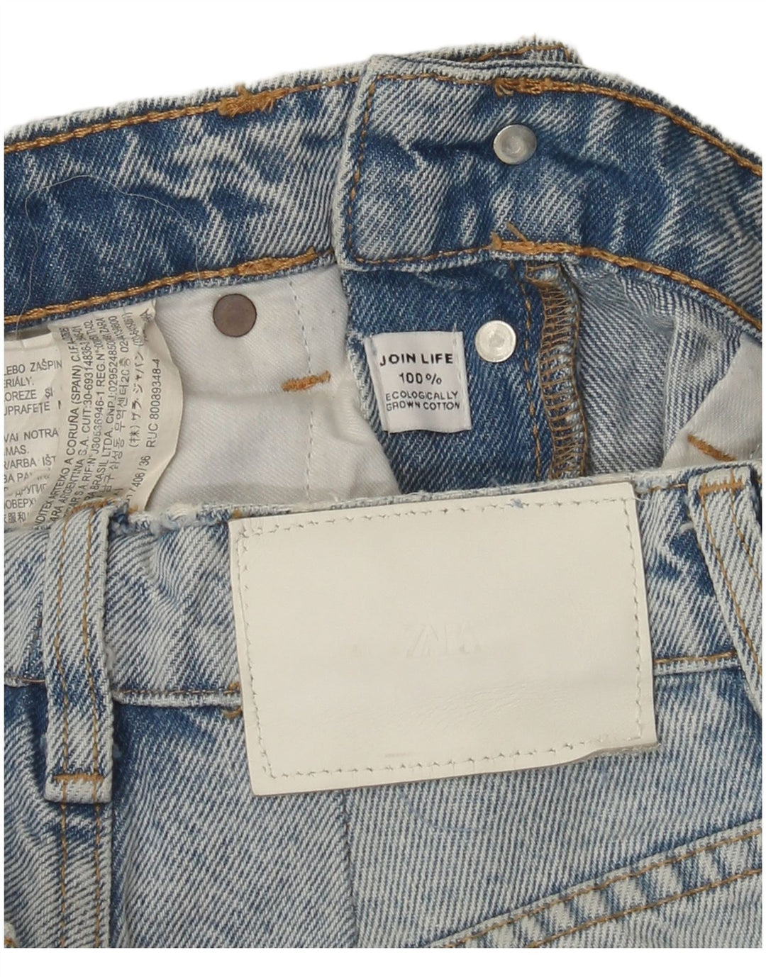 Calça jeans reta feminina Zara W24 L24 algodão azul